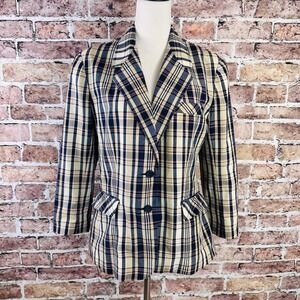 Donnkenny Separates Women's Plaid Blazer Jacket Size 12 Navy Beige‎ Red